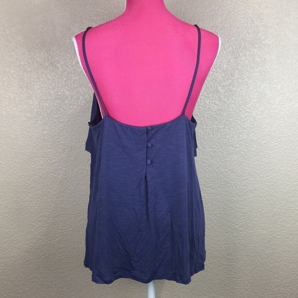 Ro & De Navy Button Back Knit Ruffle Cami Top L - Picture 4 of 8